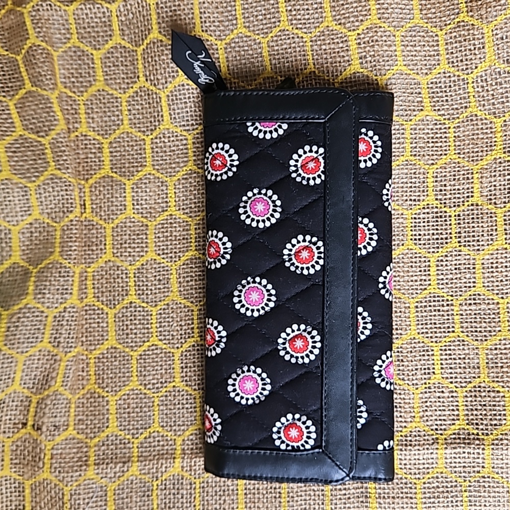 NWOT Vera Bradley Black Quilted Wallet with Red and Pink Accents